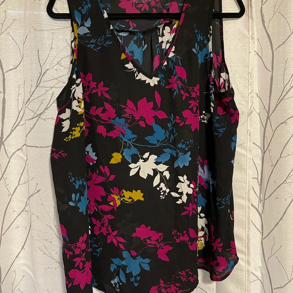 Black and Jewel Tone Sleeveless Blouse